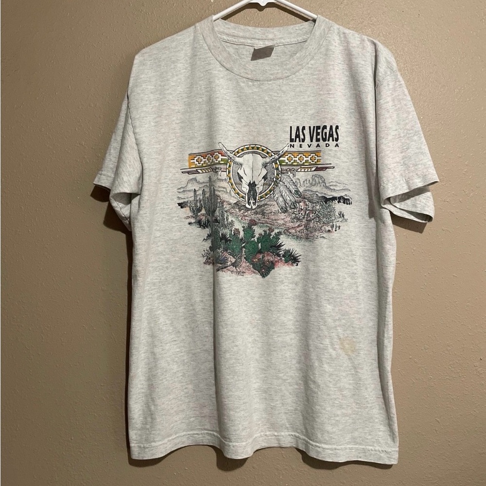 Vintage Las Vegas Nevada Nature Cow Skull Graphic Gray T-Shirt Adult L